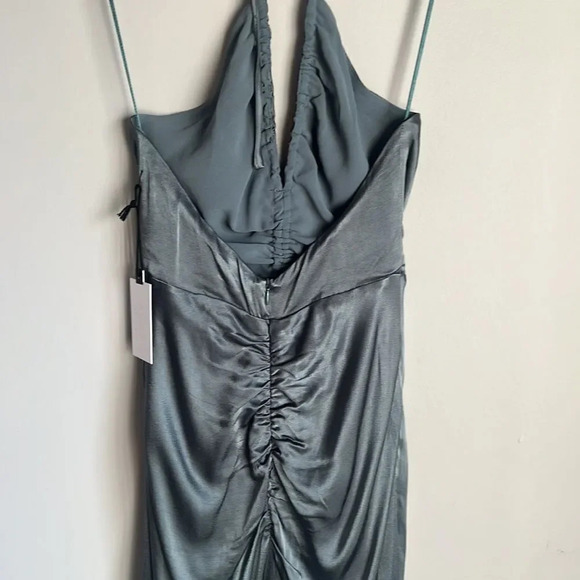 NEW ASTR THE LABEL TOLEDO RUCHED HALTER MIDI DRESS STEEL BLUECOLOR - Picture 6 of 12